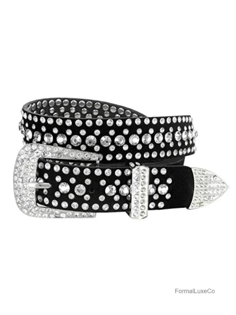 Rhinestone Studded Suede Leather Belt 1-1/4